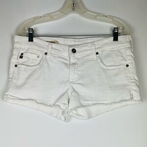 AG Adriano Goldschmied The Daisy Low-Rise White Denim Cut Off Shorts